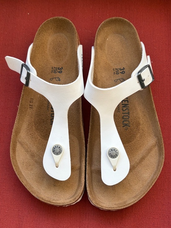 Birkenstock Shoes - Birkenstock White Gizeh Leather Thong Sandals - Women's